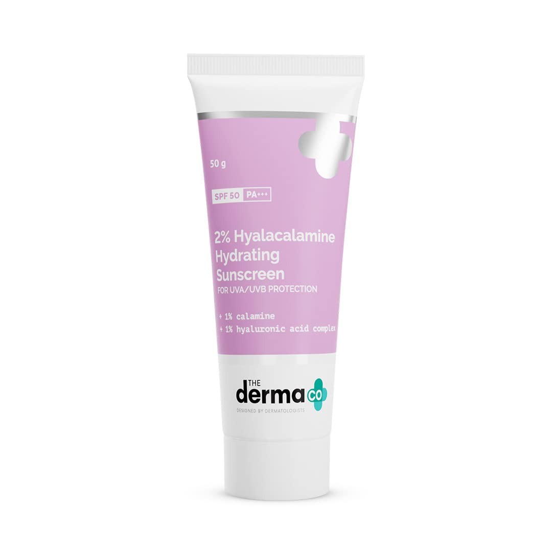 The Derma Co 2% Hyalacalamine Hydrating Sunscreen SPF50 PA+++ (50g)