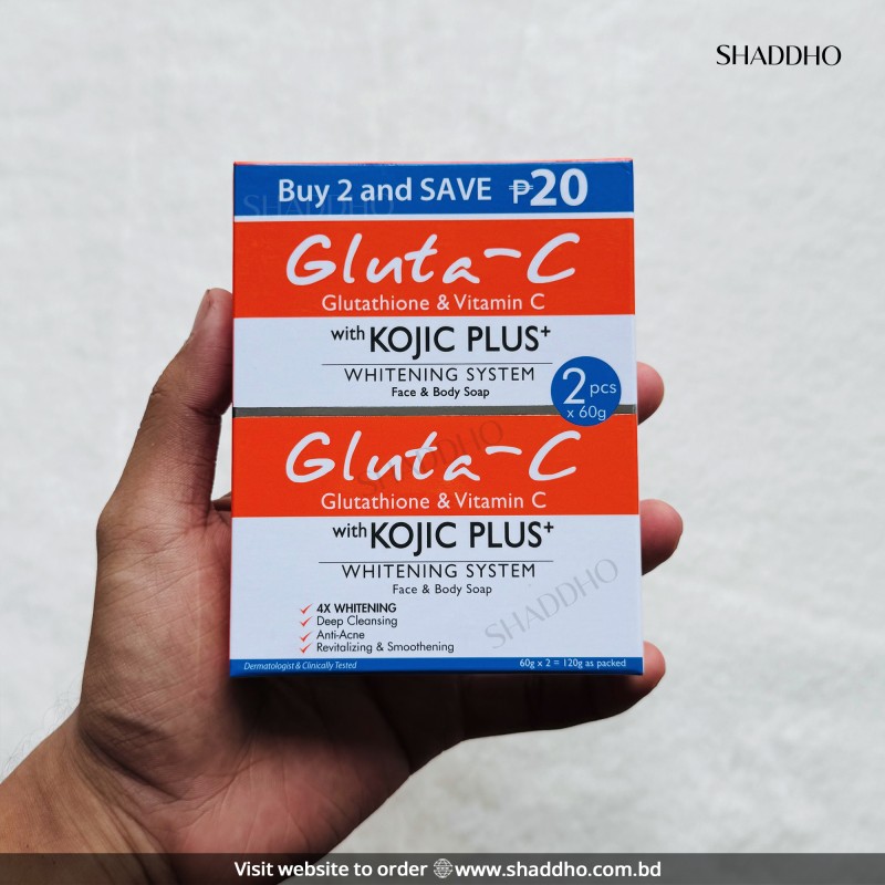 Gluta C Glutathione & Vitamin C with Kojic Plus Whitening Face & Body Soap 2 Pcs (120g)