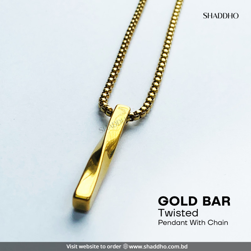 Gold Bar Twisted Pendant With Chain