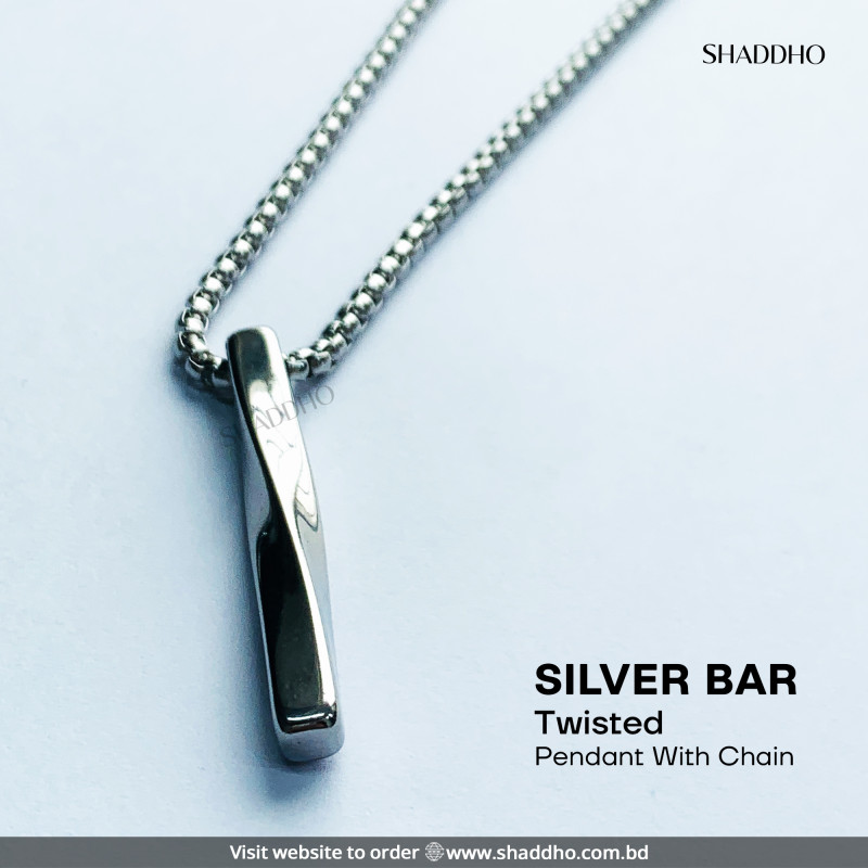 Silver Bar Twisted Pendant With Chain